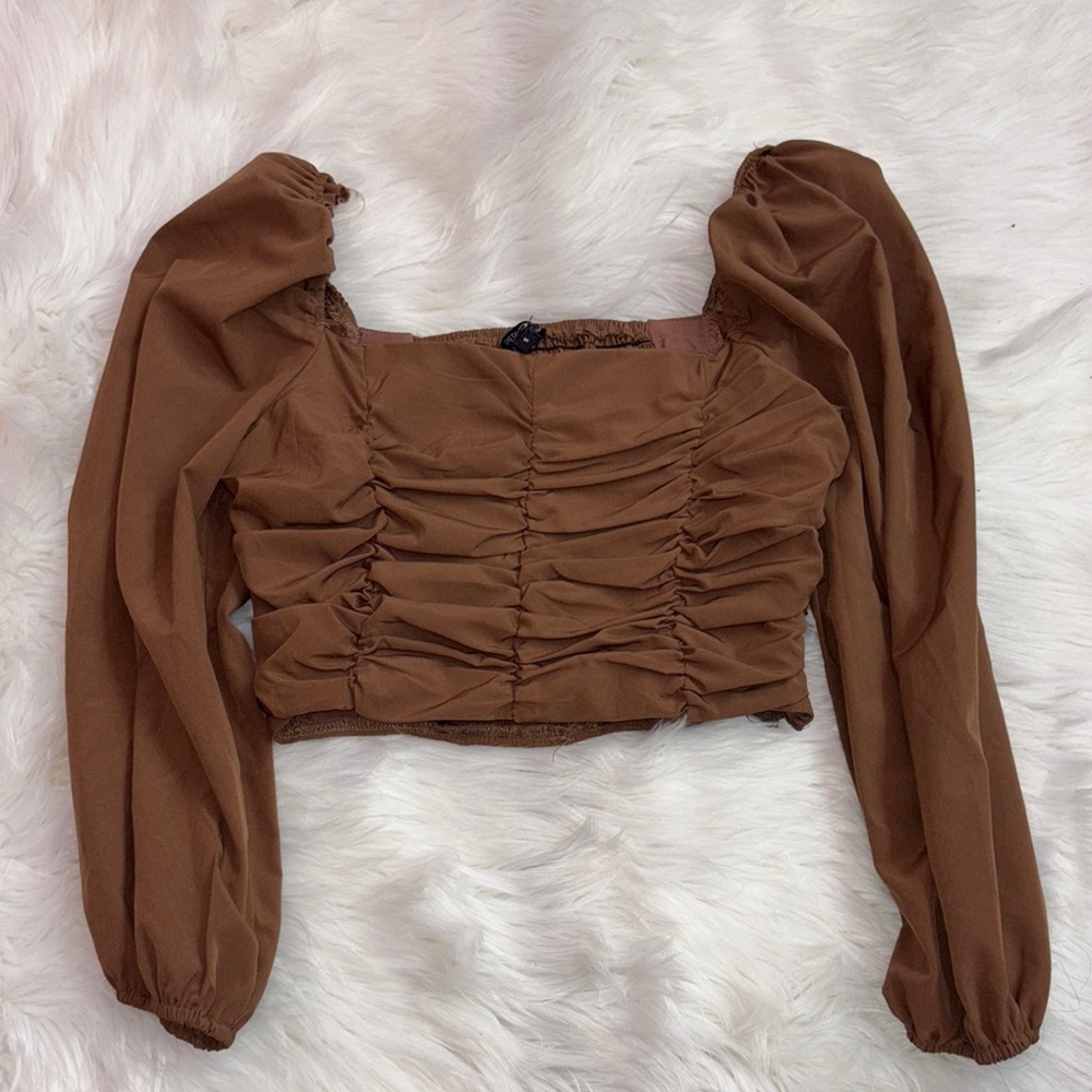 Elegant Brown Ruched Women's Top